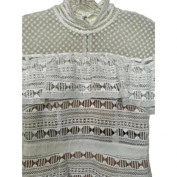 Self-Portrait Yoke Frill Mini White Dress Size 4 - Picture 13 of 16